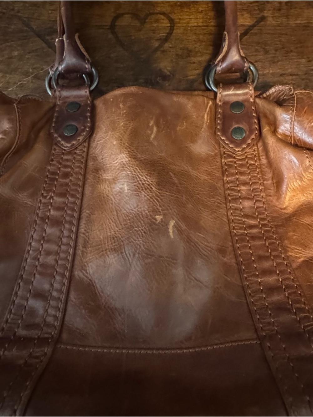 FRYE MELISSA DARK BROWN COGNAC LEATHER SHOULDER TOTE/BAG/PURSE DB138 - Picture 3 of 16